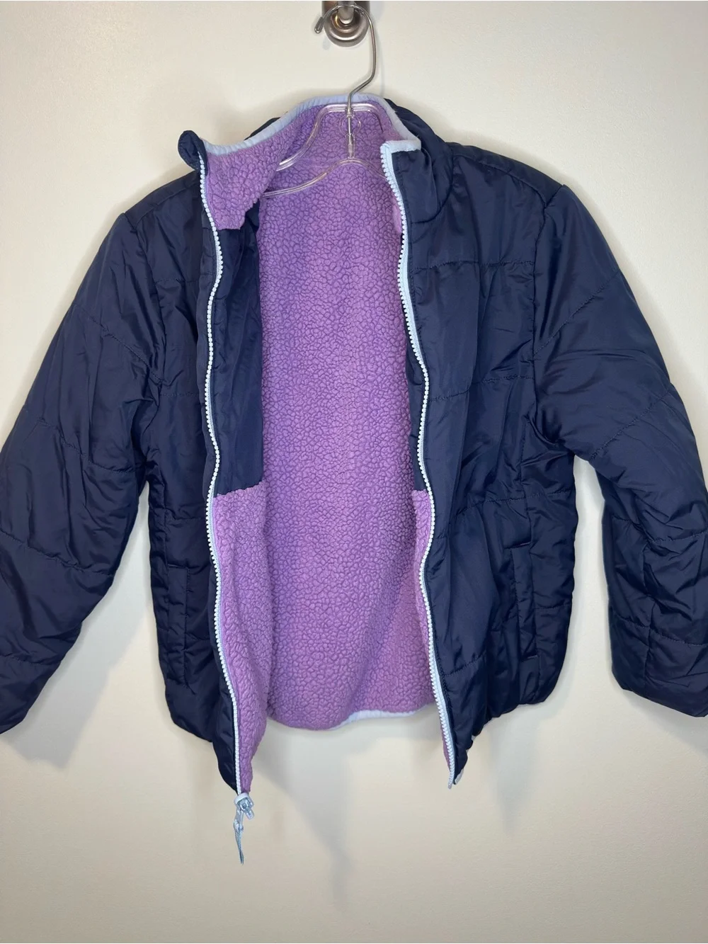 Member's Mark Girls Navy Blue & Purple Reversible Full-Zip Fleece Jacket